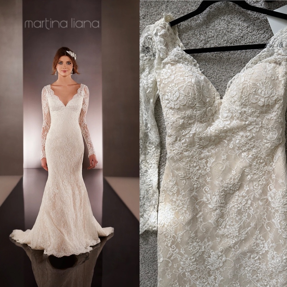 Deleting May10 Martina Liana 651 Lace Silk Trumpet Wedding Dress w/ Long Sleeves